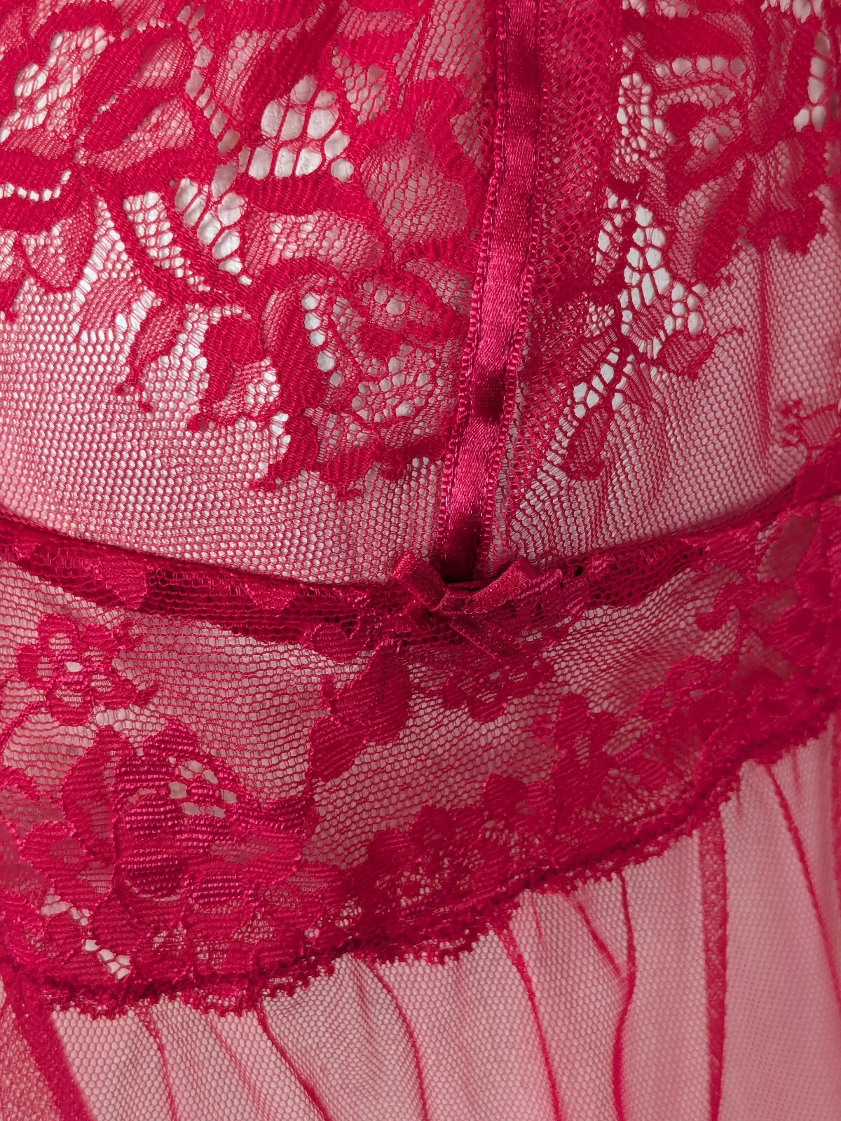 UNDERCOVER VICTORIA'S SECRET Vintage Y2K Rosso Pizzo Babydoll Vestito Slip Chiffon Trasparente Taglia M