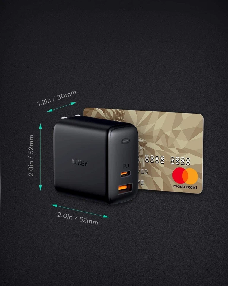 Cargador de Pared Aukey 65w Doble Puerto y Cable USB-C, IPHONE, IPAD, SAMSUNG, MACBOOK Foto 2 de 4