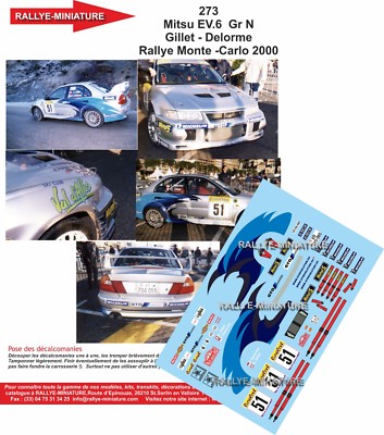 DECALS 1/32 REF 0273 MITSUBISHI LANCE GILLET RALLYE MONTE CARLO 2000 WRC RALLY