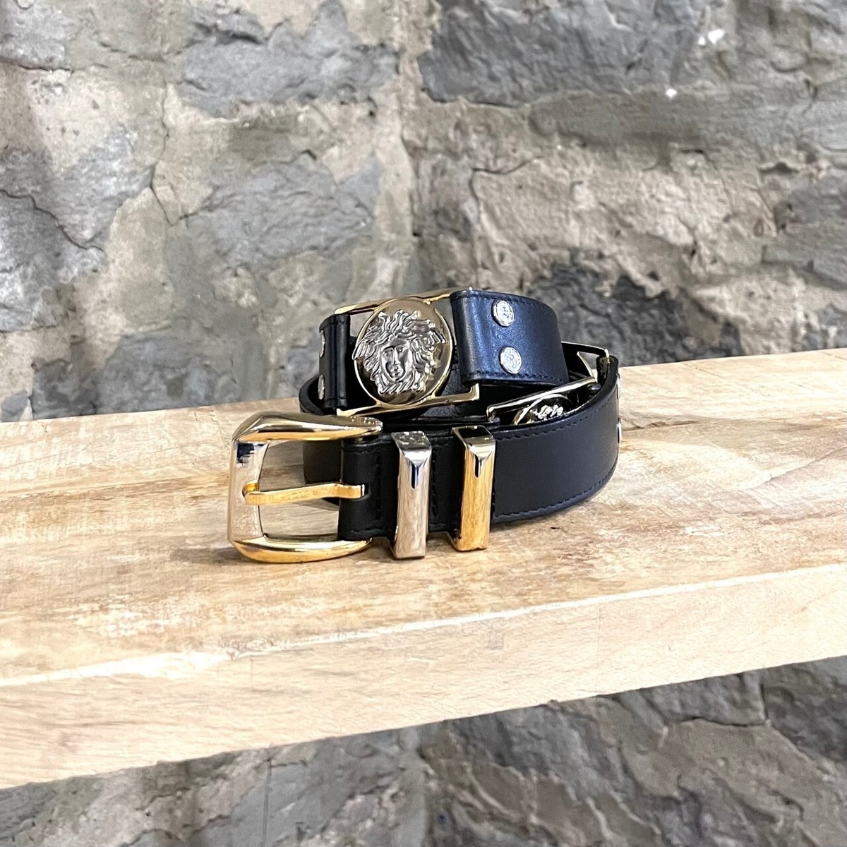 Gianni Versace Vintage Black Leather Medusa Station Belt Gianni Versace Vintage Black Leather Medusa Station Studded  main image 4