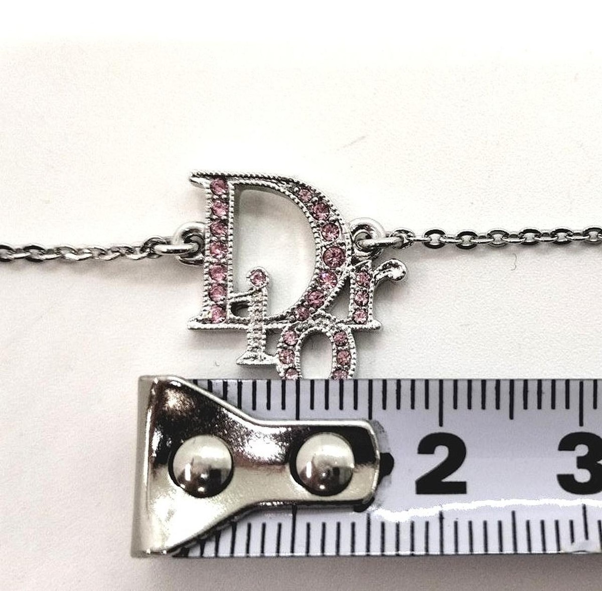 Christian Dior's Logo Rhinestone Chain Bracelet Silver Tone