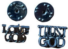 Vintage Lapel Pin Hat Tack Love Trust God Silvertone Religious USA Made Lot NOS
