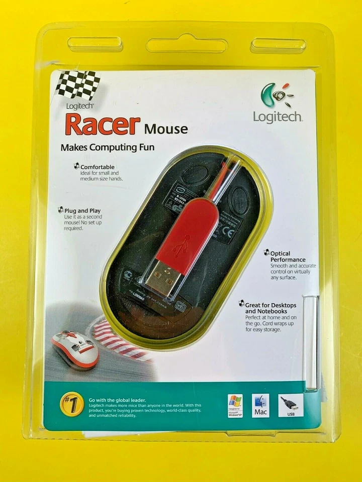 Rare Logitech Optical 3-Button White Speed Car Racer Mouse USB New PC MAC - Image 2 of 4