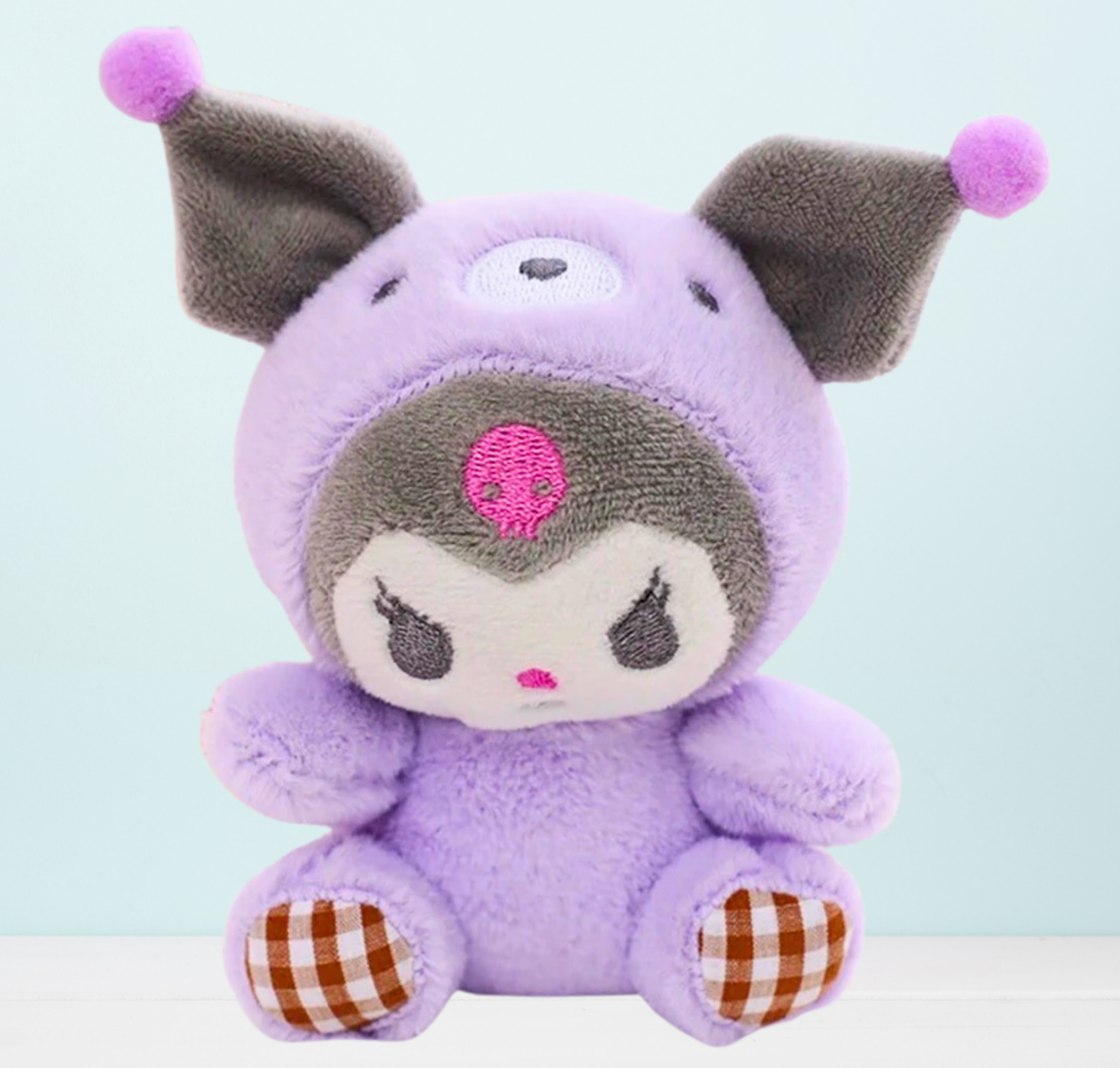 Sanrio KUROMI Plush Mascot Key Chain, Purple Bear Costume Hello