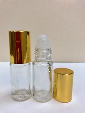 72 Bottles CLEAR 1/6 oz 5ml Glass Roll on W/Aluminum GOLD Cap  Roller