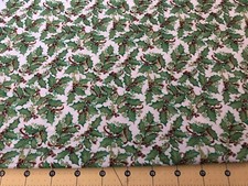 Christmas Metallic Holly on White 100 cotton fabric sold by the yard 1527