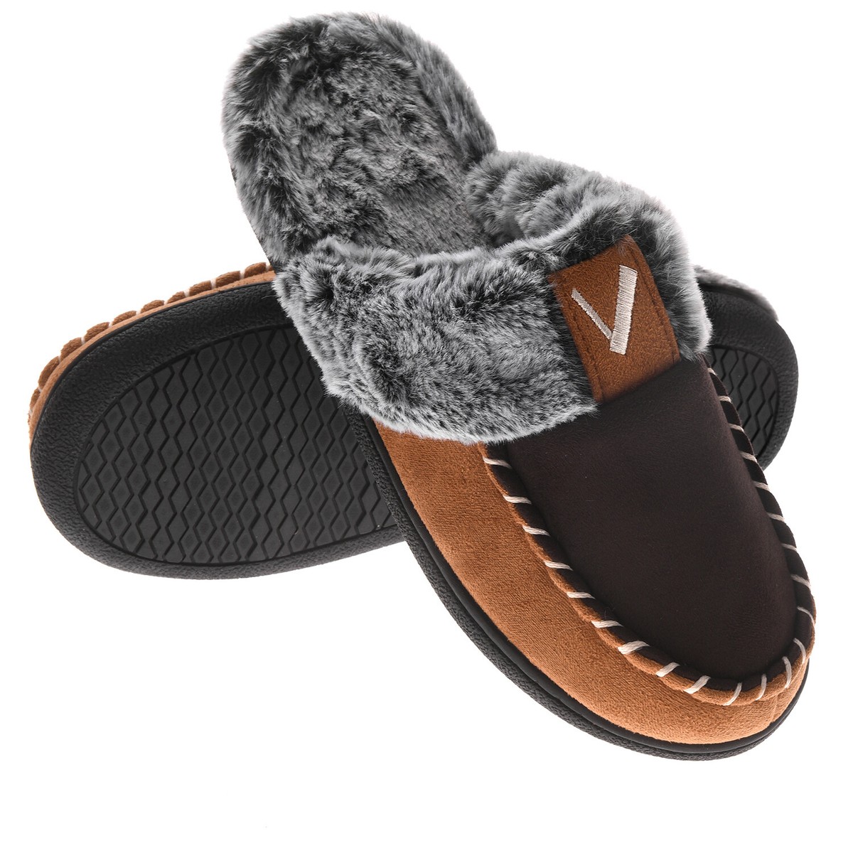 Womens Fuzzy Faux Fur Slippers Memory Foam Slip On Indoor Outdoor
