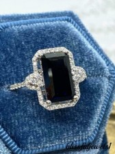 Genuine Black Onyx 3.50CT Emerald Cut 14K White Gold FN Engagement Wedding Ring