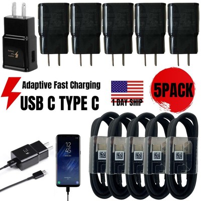 5 Pack USB-C Type-C Cable Fast Charging Adapter For Samsung Plug Android Charger