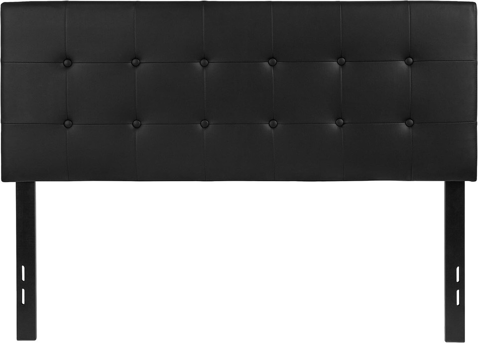 Button Tufted Upholstered Full Size Headboard in Black Vinyl eBay