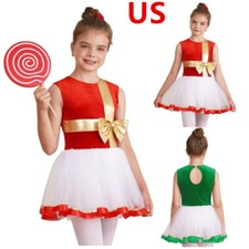 Kids Girls Christmas Dance Costume Ballet Tutu Dress Xmas Santa Claus Dress