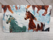SNOW HORSES  Checkbook Cover Wallet Document Coupon Holder HAND Made Ready Made
