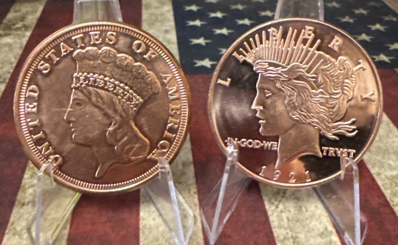 Lot Of 2 - “INDIAN PRINCESS & PEACE DOLLAR”USA .999 Fine 1 AVDP Round