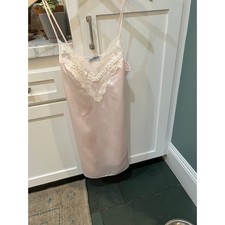 Lily of France Vintage Pink Chemise Nightgown Slipdress Satin Lace Trim Mini