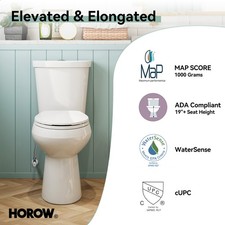 HOROW Two Piece Elongated Toilet Dual Flush 1.1/1.6 GPF MAP 1000g 12'' Rough-In