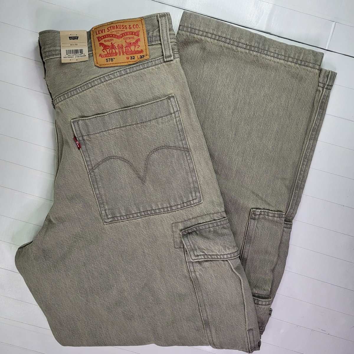 Levi's 578 Baggy Fit Cargo Jeans 32x32 Mens Light Gray New With