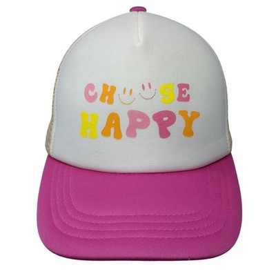Choose Happy Snapback Trucker Hat Multi One Size Mesh Back Cotton Bokeh Supply
