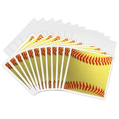3dRose Softball Close-Up Photography Greeting Cards Yellow Red 6x6 Set of 12