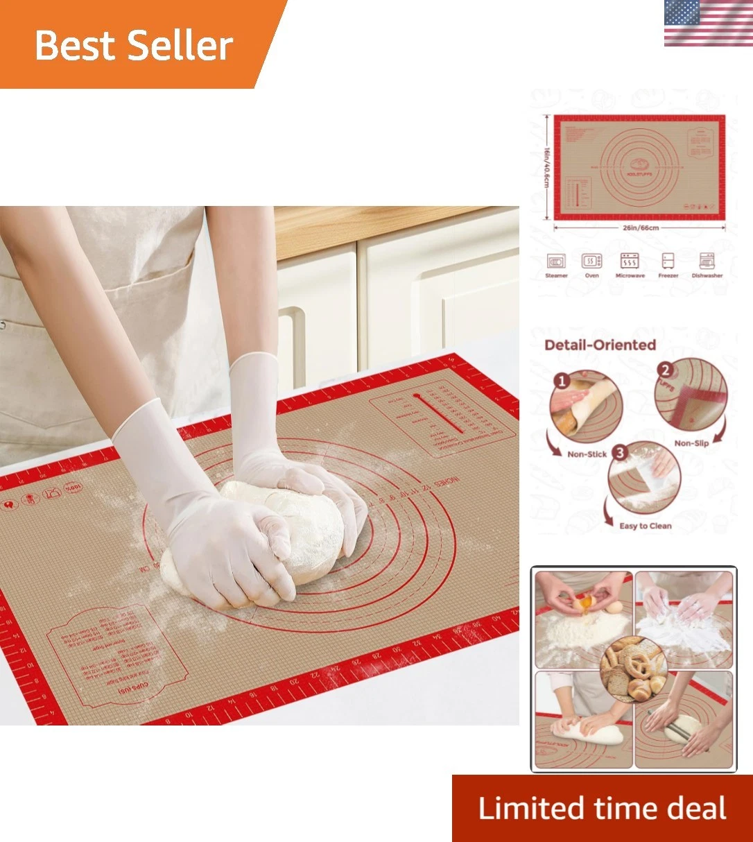 Silicone Pastry Mat - 26"x16" Non Slip Baking Mat with Measurements, Extra La...
Opens in a new wind