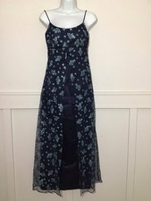 Vtg Morgan Co Bernell Blue Prom Dress Maxi Gown 90s Y2K Mesh Empire Whimsygoth