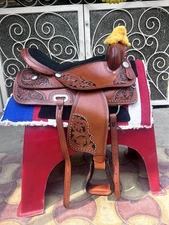 WESTERN SADDLE TRAIL PLEASURE TOOLED LEATHER HORSE BARREL  TACK 15 16 17 18