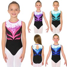 Kids Girls Bodysuit Dance Leotard Training Dancewear Rhinestones Gymnastic Gym