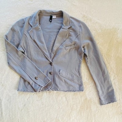 H&M Divided Women s Gray Knit Blazer Size 12 100% cotton, raw hem, distressed