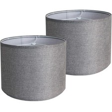 Gray Lamp Shades Set of 2, Medium Drum Lamp Shade 13Top x 13Bottom x 10High Spid