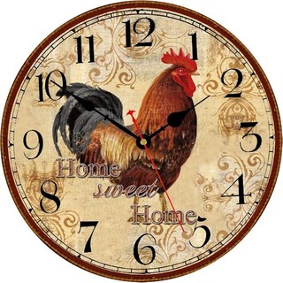 14 Inch Rustic Rooster Wall Clock Retro Silent Non ticking For Auction