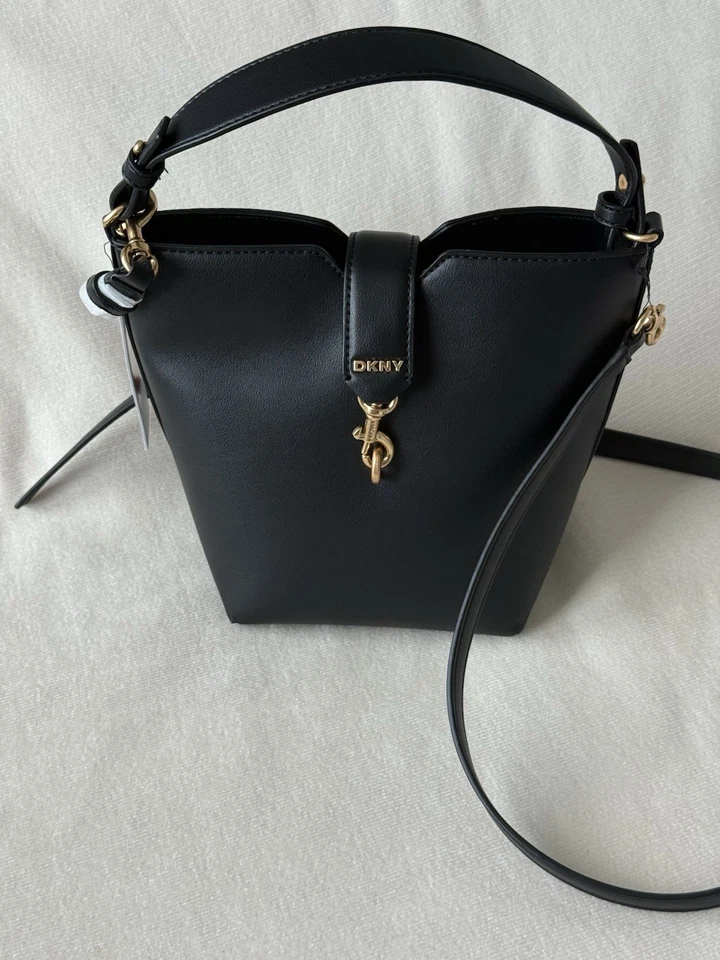 DKNY Black Leather Crossbody Bag with Gold Accent - Image 2 of 4