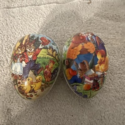 Vintage German Paper Mache Easter Egg Lot 2 Large 5 Small Bunny Chick Decor