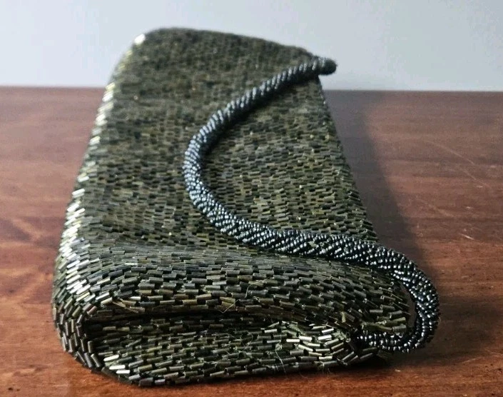 Moyna Beaded Purse Green Clutch With Strap Purse Handbag Excellent Condition - Image 4 of 4