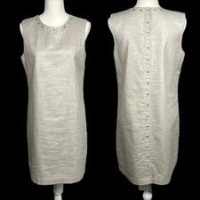 Cynthia Rowley Womens Linen Blend Sheath Dress Sz 10 Sleeveless Metallic Beige