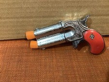 Vintage 1950s Hubley Toy Double Derringer Cap Gun Rotating Barrels Used Works