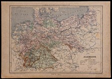 1890ca - Carta Antica Germania - Incisione Antica