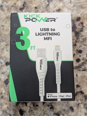 KickPower  MFi 3 ft USB to Light ning Charging Cable White MFi-Certified