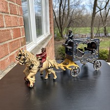 Vintage Kenton Cast Iron 2 Horse Overland Circus W 2 Figures