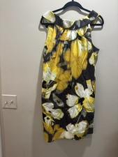Jessica Howard Yellow Multi Floral Cotton Pocket V-Back Dress Size 14 M3020 $129