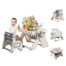 10 in 1 Kids Activity Table, Toddler Building Block Table and Wall with
