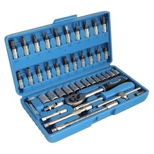 1/4" Drive Socket & Bits Set 46pc CRV Steel Torx Star Pozi Phillips + Case Voche