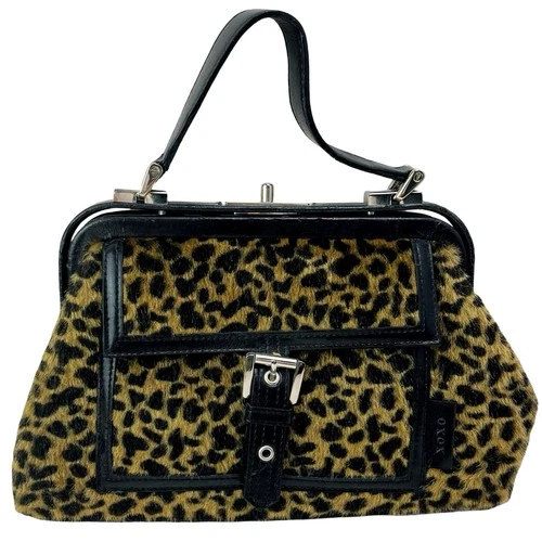 Vintage Y2K Purse XOXO Handbag Bag Animal Print Leopard Faux Fur Black Red Satin