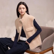 New Wool Stand Collar Zipper Short Loose Plush Vest Lamb Wool Fur Vest Jackets