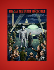Day Earth Stood Still ACEO Print | Classic Sci-Fi Folk Art | Gort Klaatu