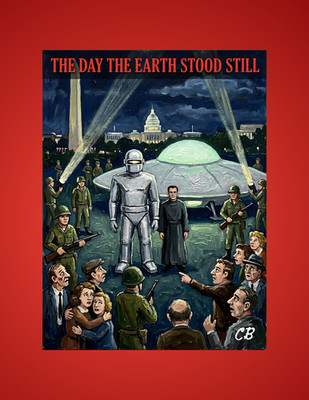 Day Earth Stood Still ACEO Print | Classic Sci-Fi Folk Art | Gort Klaatu