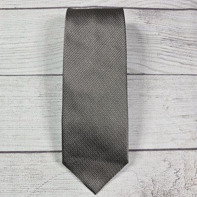 ZARA MAN 100% Silk Tie MADE IN ITALY Gray Solid Pointed Adjustable Business 