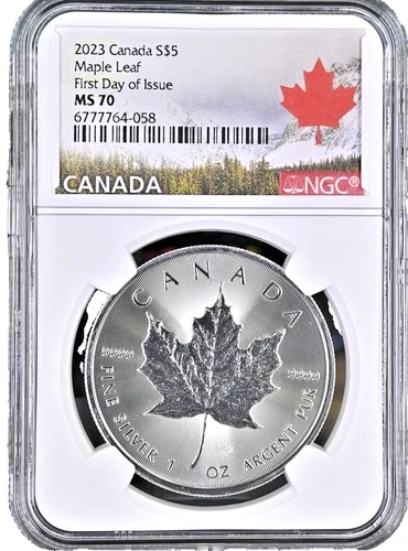 2023 Canada $5 MAPLE LEAF 1 Oz Silver NGC MS70 First Day of Issue - RARE!  🇨🇦