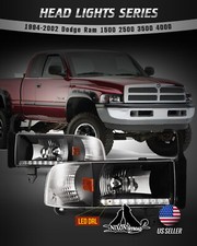 Led Drl Headlights For 94-02 Dodge Ram 1500 2500 3500 Front Lamp Black Housing