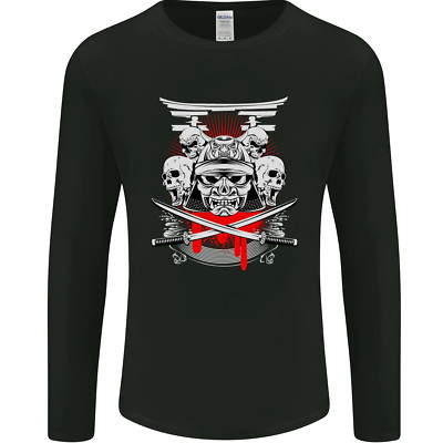 Gildan 64400 Herren Maglietta Langarm Samurai Skulls Japan MMA Crew Neck Schwarz