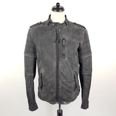 Tigha Biker-Jacke Herren XL Grau Slim-Fit Jacke Washed Look