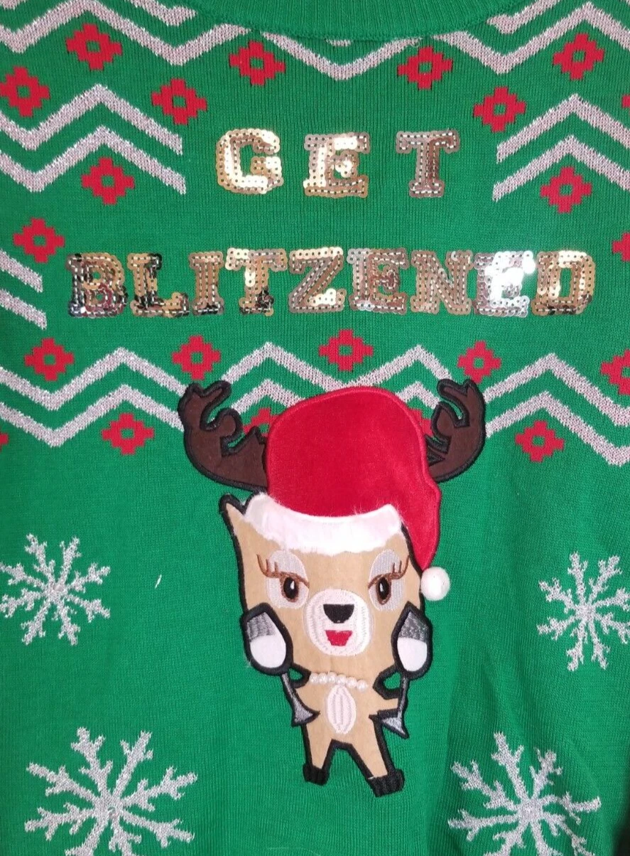 Spencer's Women's Holiday Sweater Get Blitzened Ugly Sweater Sequin Medium